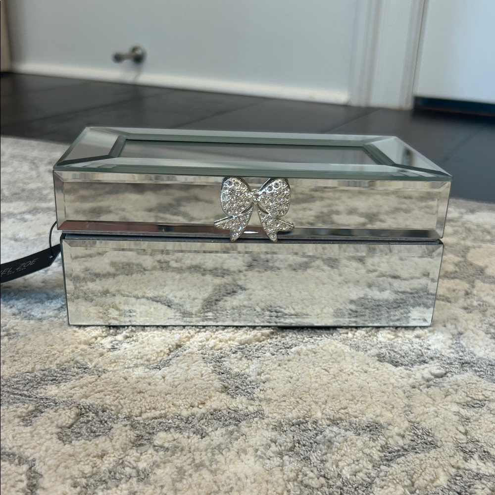 Rachel Zoe Mirrored Silver Jewelry Box with Crystal Bow
